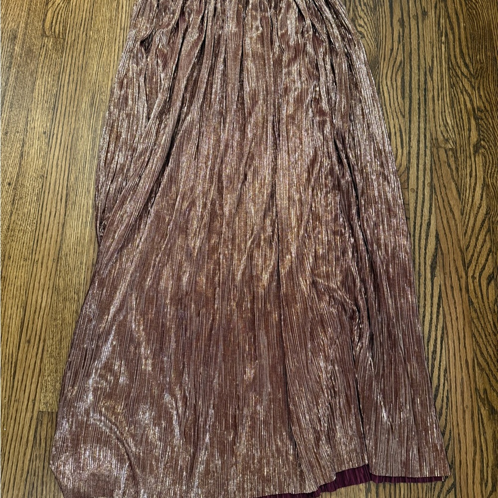 eva mendes for New York & Company Metallic Mauve Pleated Maxi Skirt